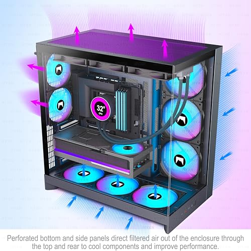 Image of H2 (2026) HYXN ATX PC Case, Pre-installed 8 PWM ARGB Fans (6X140mm,2X120mm), Large Dual-Chamber ATX Mid-Tower Airflow Computer Case, Gaming PC Case, 420mm Radiator Support, Type-C 3.2 (Black RGB)