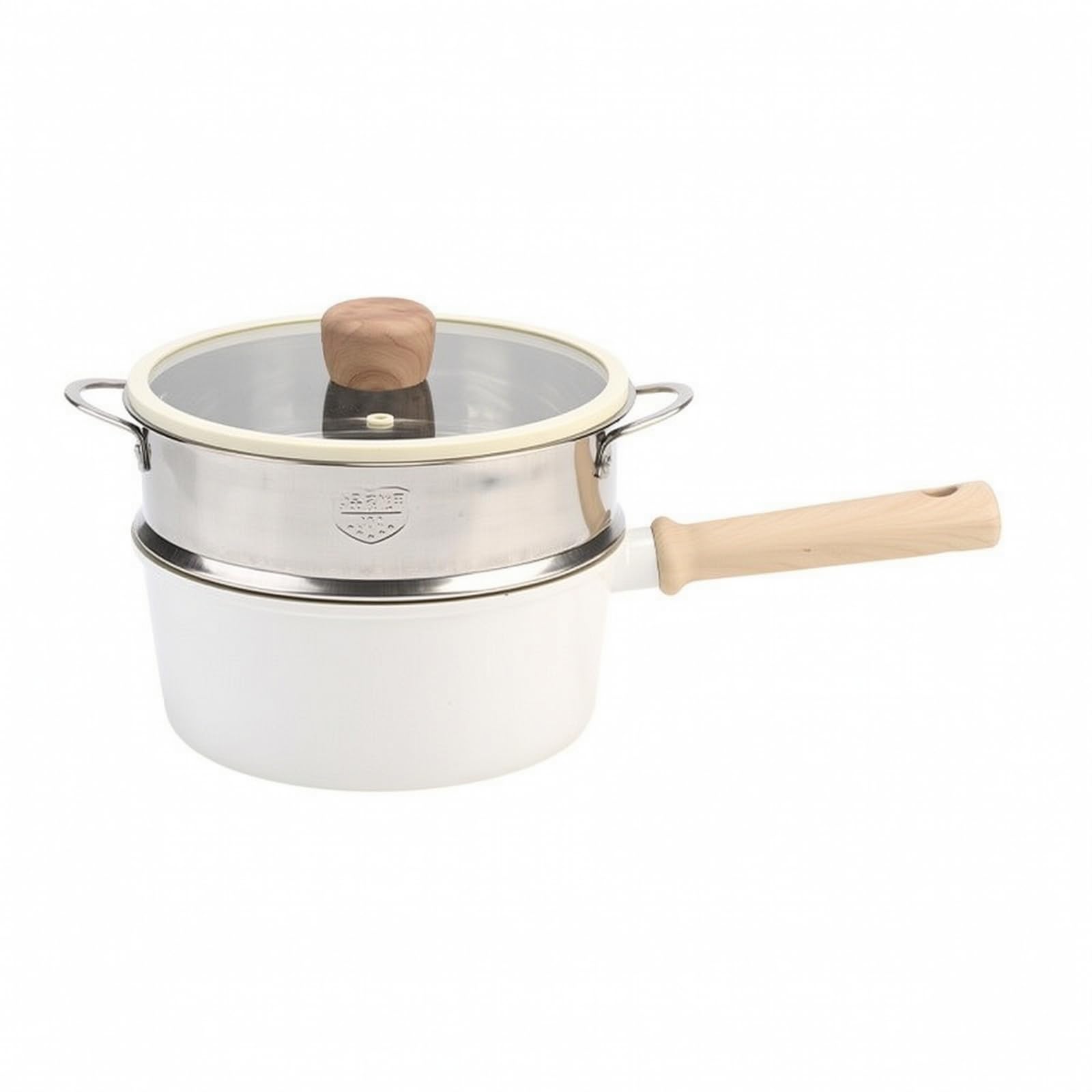 Induktions-Stieltopf mit 2,45 l Fassungsvmögen univsell einsetzbar Aluminium-Saucie mit Holzgriff strapazifähig Kochtopf zweilagigem, Set 2