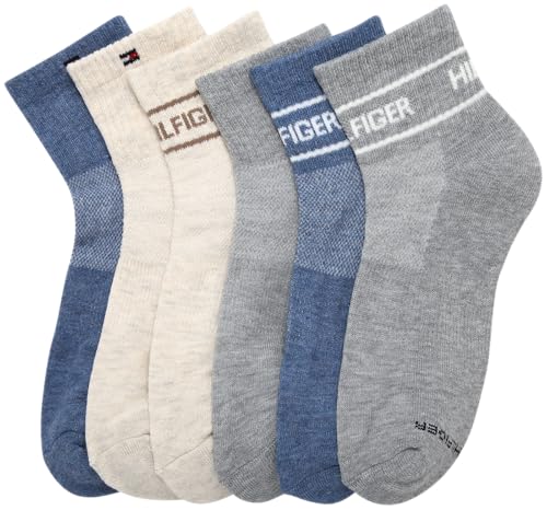 Image of Tommy Hilfiger Womens Quarter Socks - 6 Pack Cotton Blend Cushioned Athletic Ankle Socks for Women for Sports and Running