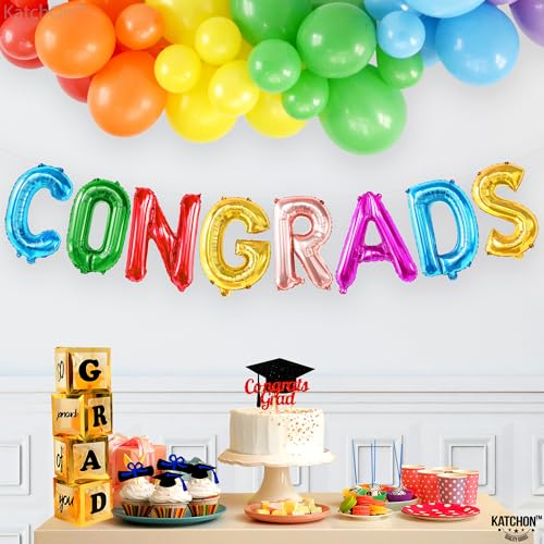 Image of Graduation Decorations 2026 | Multicolor Congrats Balloon - 16 Inch | Colorful Congrats Grad Balloons Foil for Graduation Decorations 2026 | Grad Balloons Banner - KatchOn