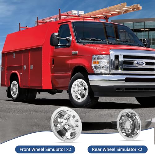 Image of 16 Wheel Simulators,8 Lug Stainless Steel RV Hubcaps,Polished Surface,Snap On Wheel Cover Compatible with1974-2000 GMC 3500, 1974-1998 Ford F350, 2008-2025 E350 /E450 Van, 1974-1999 Dodge Ram 3500
