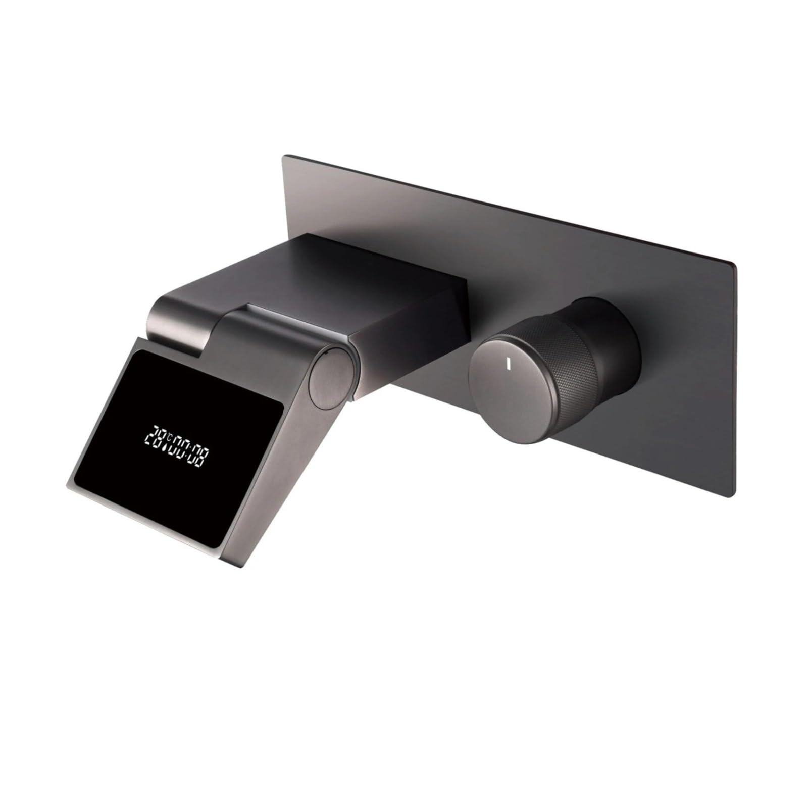 Wall Mounted Bathroom Faucet, Brass Embedded Basin Mixer Tap with LED Display, Hot & Cold,Safe and Reliable(Brushed Grey 02)