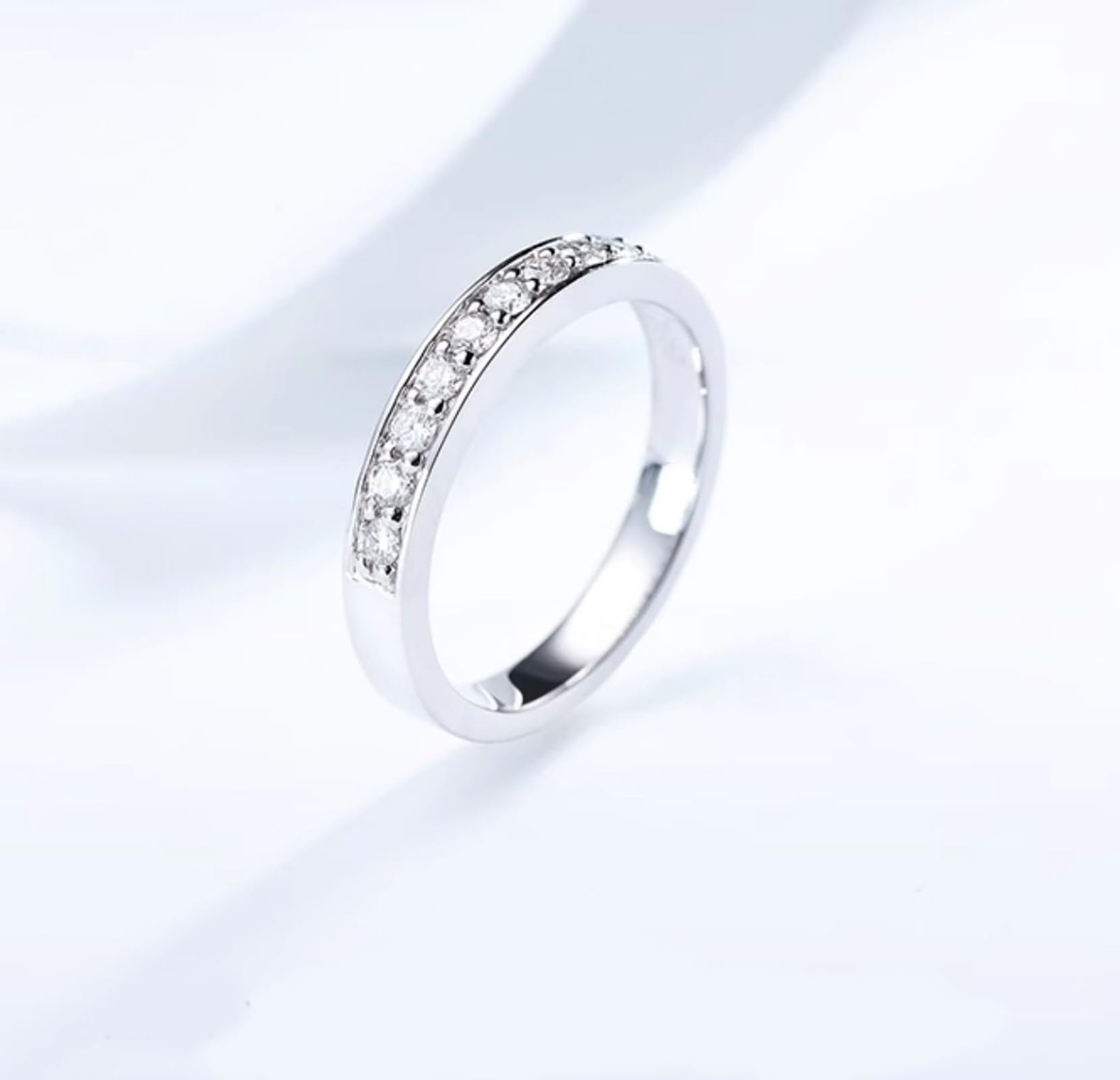 Anillos de compromiso de oro blanco, alianzas de oro real con diamantes de 0,25 quilates, anillos de media eternidad, anillos de boda para mujer