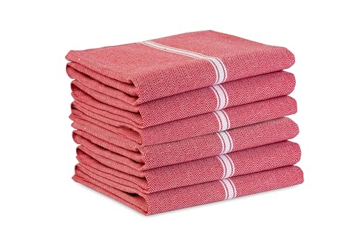 LANE LINEN Kitchen Towels Set - 100% Pure Cotton Dish Towels for Kitchen, Super Absorbent Kitchen Hand Towel, Tea Towels, Soft & Durable Dish Cloths, Pack of 6 – 14”x25”, Red