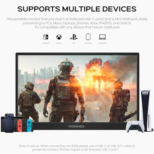 Image of Portable Monitor, 15.6 inch 1080P USB-C HDMI Travel Monitor Built-in Stand VESA, External Screen for Laptop, PC, Mac, PS, Xbox, Swich IPS HDR Ultra-Thin