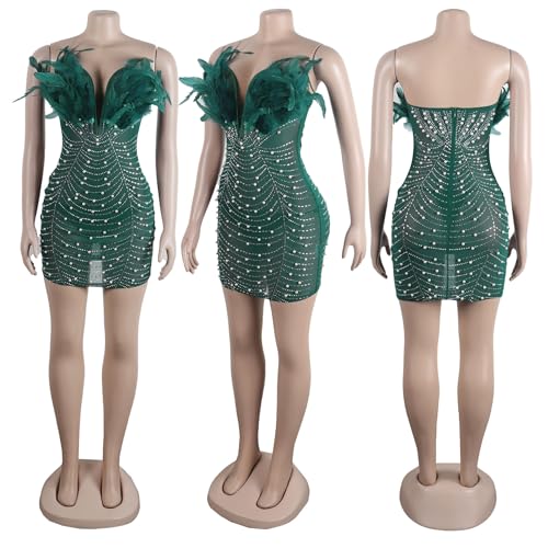 Image of PORRCEY Women's Sexy Rhinestone Mesh See Through Party Night Prom Dress