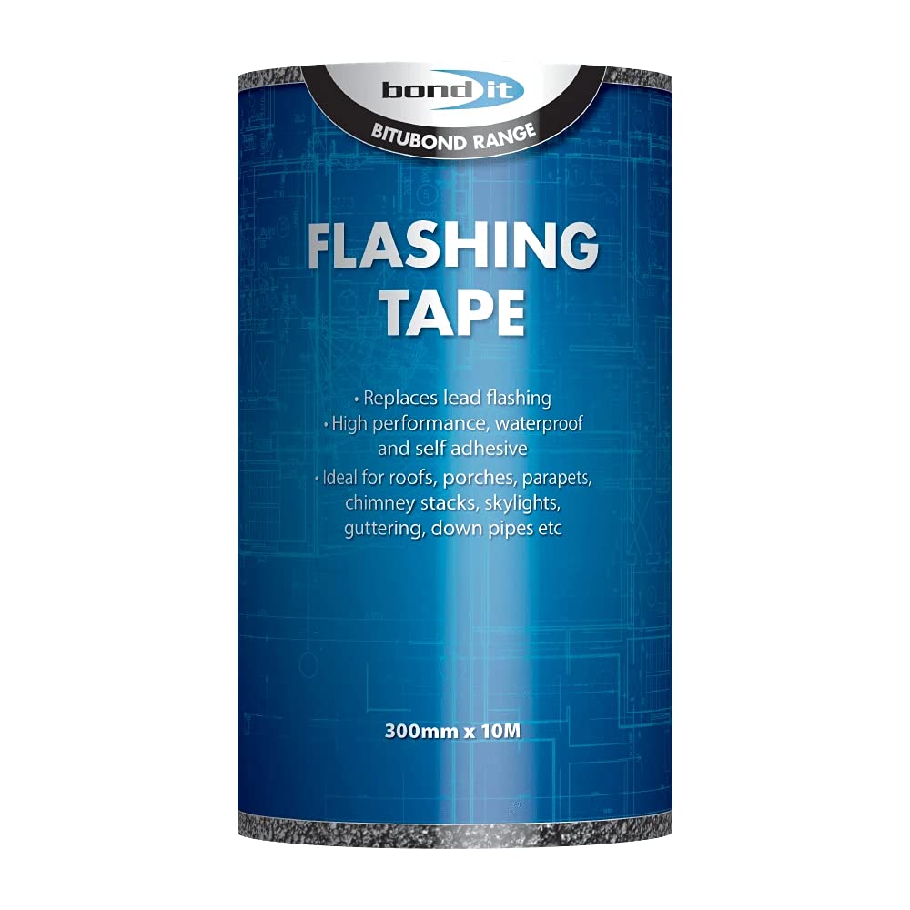 Bond-It Flashing Tape 300mm x 10Metres - Peel & Seal self-Adhesive Flashing Tape That's Weatherproof, Tough, Flexible & Easy to use. Great for roof Repairs! Choice of Widths & Lengths., Black, BDF006