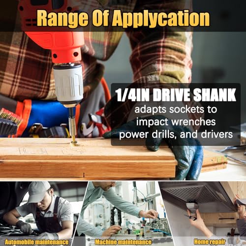 Image of 6PCS Impact Grade Socket Adapter Set, 1 /4 inch, 3 /8 inch, 1 /2 inch Drive Drill Socket Adapter, Premium Cr-V Socket Driver Adaptor, Hex Shank Driver Socket Adapter for Cordless Drill, Screwdriver, Power Drill