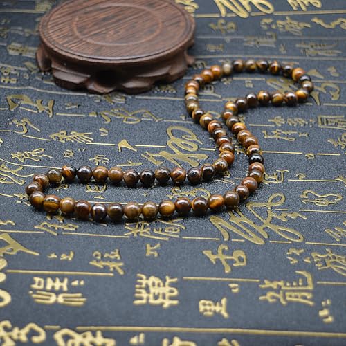 KIKILA 8MM Natural Tiger Eye Lava Stone Beaded Choker Necklace Genuine Gemstone Anxiety Stretch Necklace For Men2
