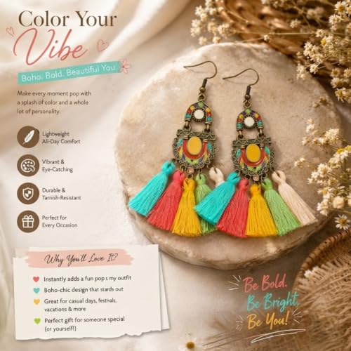Image of Young & Forever Gift Boho Carnival Sea Island Long Tassel Earrings Handmade Beaded Bohemian Women Statement Beads Dangle Earrings Ethnic Jewelry Fringe Earrings