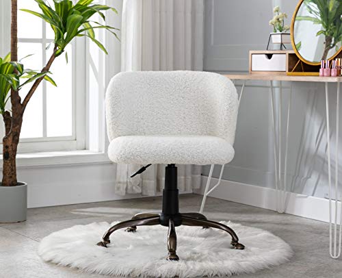 Janoray Home Office Chair Sherpa Desk Chair Mid Century Swivel Height Adjustable Bronze Metal Base For Living Room/Bedroom/Apartment/Dorm, Sherpa-White #TOP1