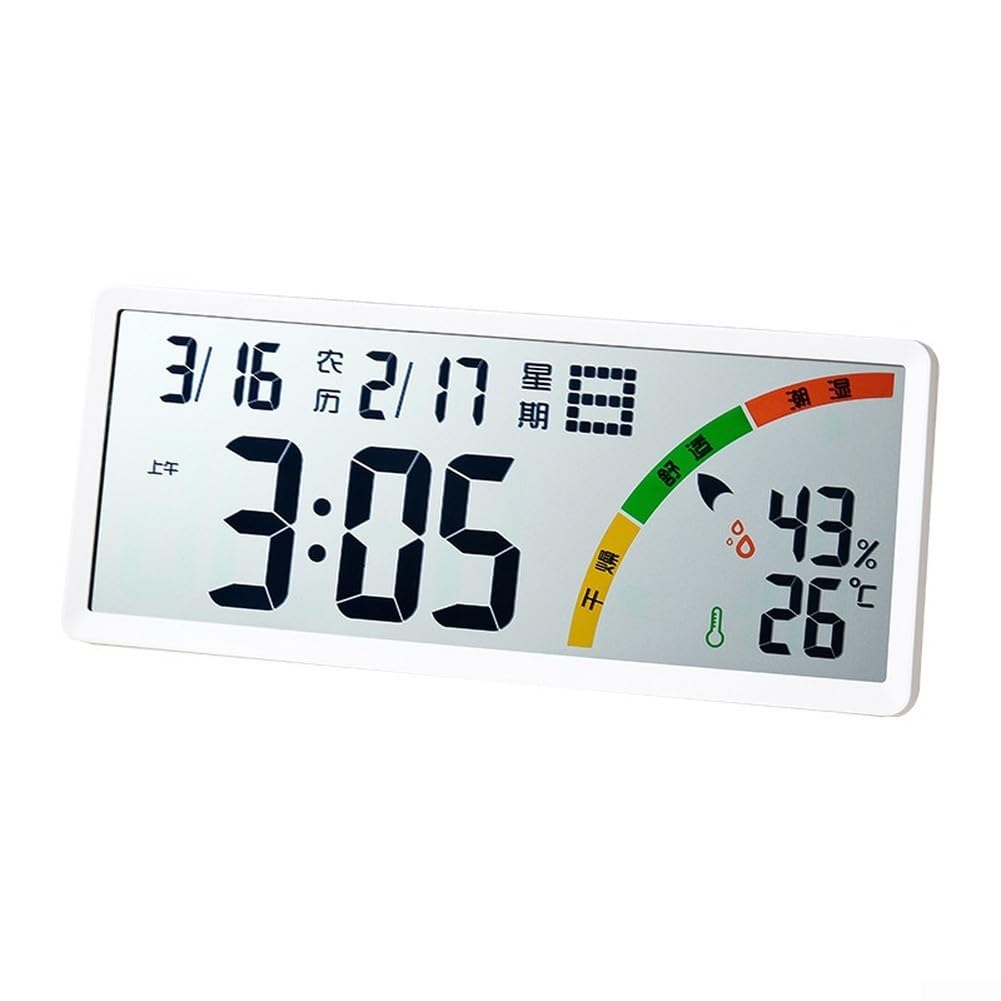 Orologio LCD di grande formato per uso da parete o scrivania, con calendario lunare, temperatura e umidità, allarme e cronometro (8304 bianco)
