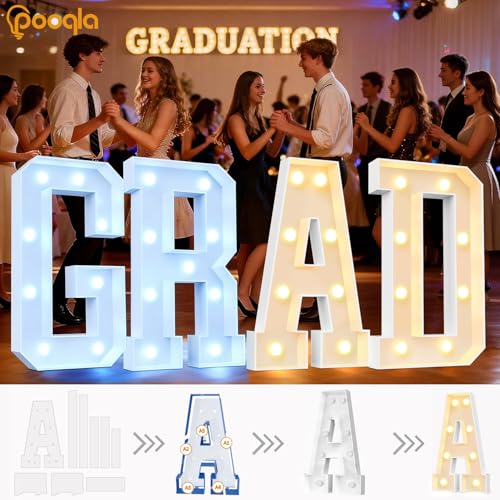 Image of Pooqla 3FT Marquee Light Up Letters, Cool White and Warm White LED Big Mosaic Marquee Letters 3 Feet, Giant Letter Sign for Balloons Birthday Anniversary Wedding Party Decoration, Letter F