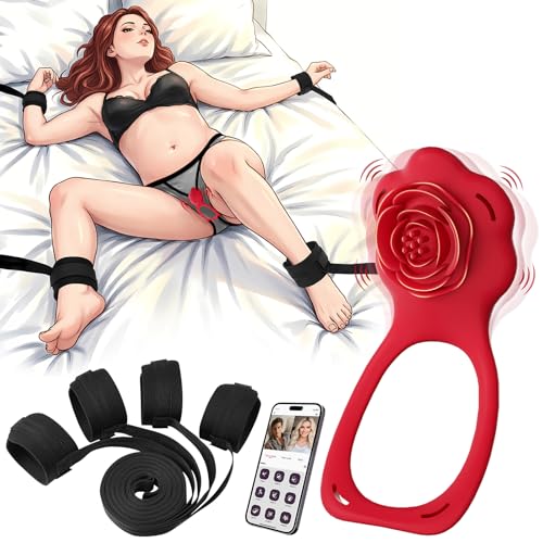 BDSM Kit Sex Bondage Bed Restraints & Wearable Panty Vibrator 4 Straps Tie Down Handcuffs Ankle Cuffs Set & Vibrating Panties for Women Couples Kinkly Beginner