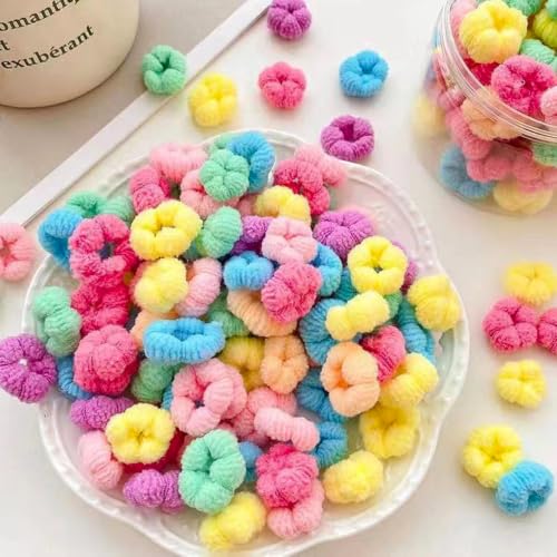 Image of 400PCS Baby Hair Ties,No Damage Cotton Elastic Hair Ties for Baby Girls | Multicolor Seamless Small Hair Ties Hair Bands Elastic Ponytail Holders Hair Accessories for Baby Girls Toddlers Kids
