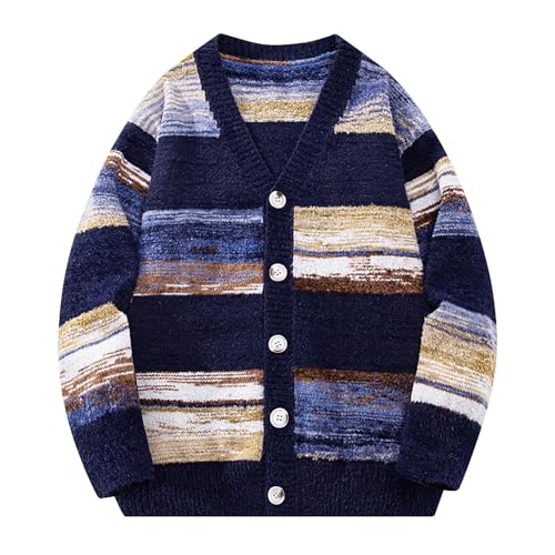 Cambkatl Men's Retro Color Block Cardigan Sweaters, Button Down V Neck Casual Long Sleeve Knitted Outerwear Tops
