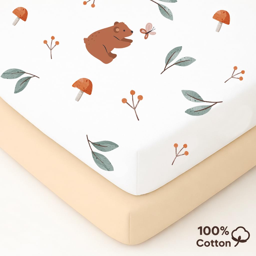 2X Spannbettlaken 50x89cm + 1X Matratzenschoner - Spannbettlaken 100% Baumwolle Kompatibel mit BabyBay Maxi, Boxspring, Comfort, Comfort Plus (Bär, 50x89cm)