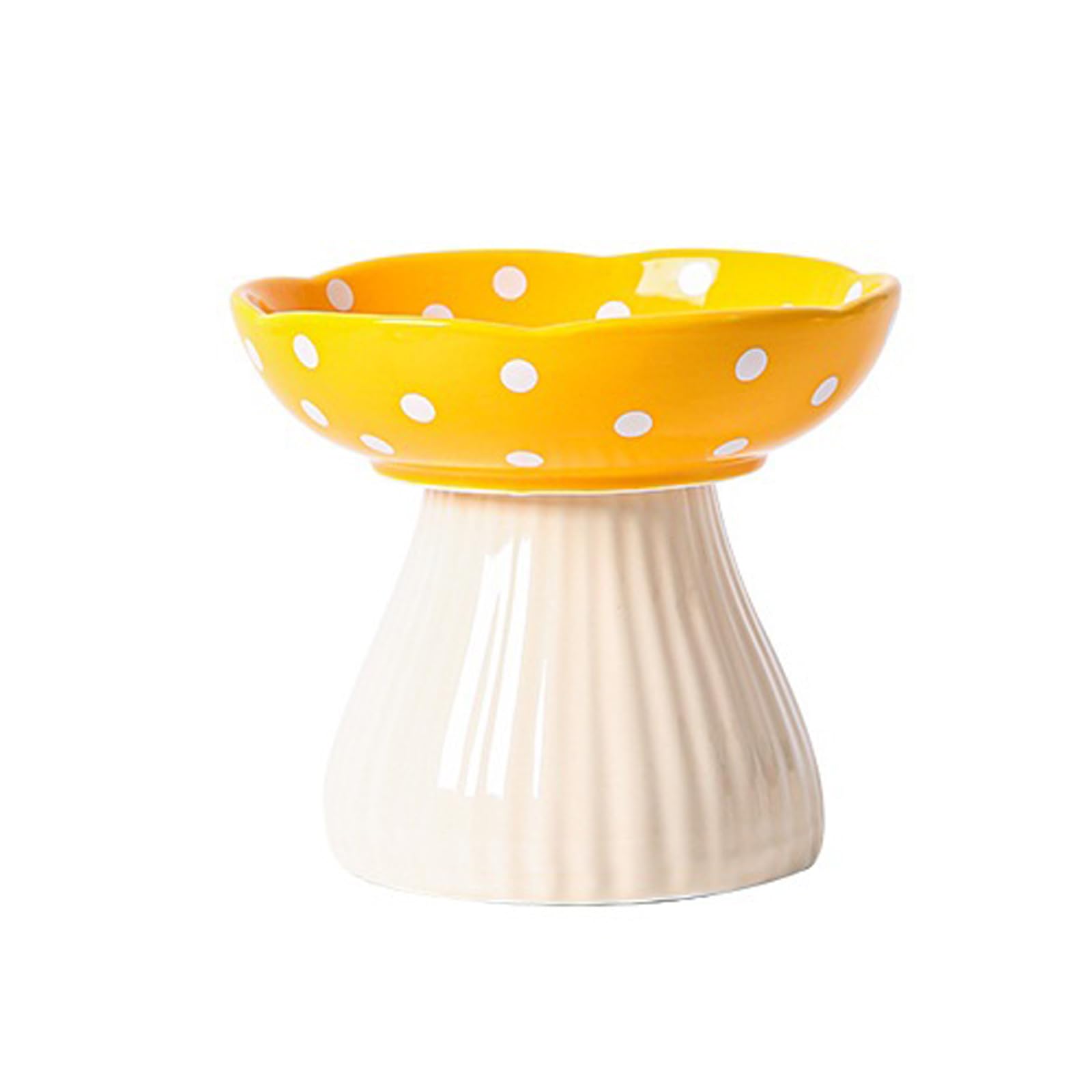 Raised Cat Bowl, Cute Mushroom Cat Water Bowl, Elevated Cat Food Bowl, Ceramic Cat Bowls for Food and Water, Wide Shallow Cat Food Dish, Whisker Fatigue (Yellow)