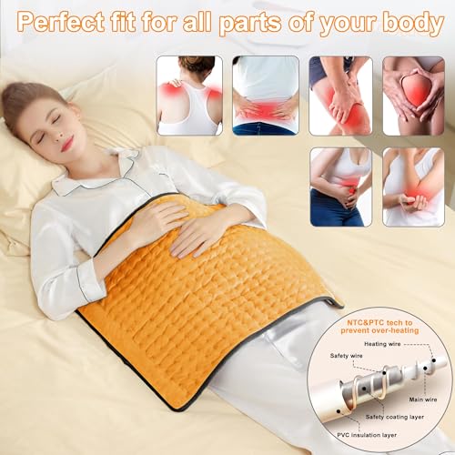 Image of Deepsoon Heating Pad,Electric Heating Pads for Back,Neck,Moist Heating Pad for Abdomen Shoulder Knee Legs,Dry /Moist Heat&Auto Shut Off,Mother's Day Birthday for Men and Women,Orange Black,24x20 Inch