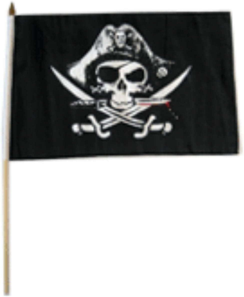 Wholesale Lot of 24 (Two Dozen) Jolly Roger Pirate Deadman's Chest 12"x18" Stick Flag