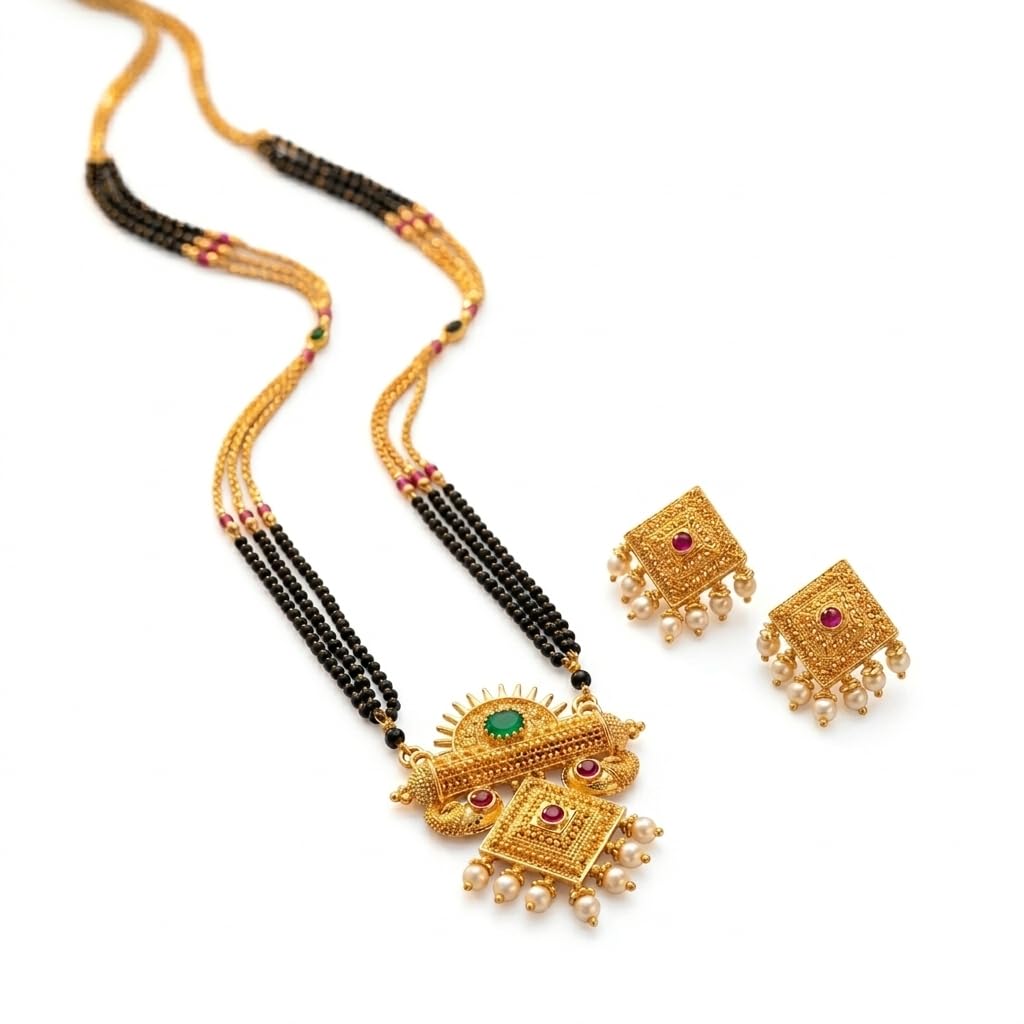 Traditional 36-Inch Mangalsutra | Gold-Plated Maharashtrian Long Black Beads Mangal Sutra for Women stylish Micropilish Mangal Sutra-image-38