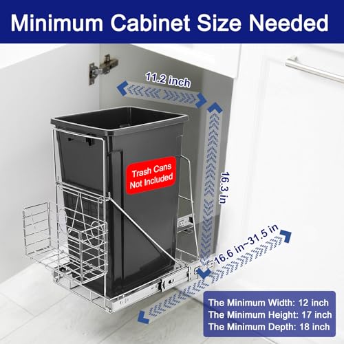 Image of Sleek Under-Cabinet Pull-Out Trash Can System: Featuring Adjustable Shelf & Easy-Detach Basket for Effortless Garbage Handling & Optimal Kitchen Organization