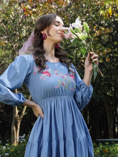 Image of Stylum Women's Solid & Embroidered Cotton Tiered Dress