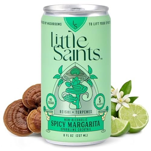 Little Saints Non-Alcoholic Spicy Margarita Mocktail | Bold Citrus & Slow Burn | Crafted with Reishi Mushroom & Adaptogens for Calm & Ease | 5 Calories | Sugar Free 12-Pack 8oz Cans