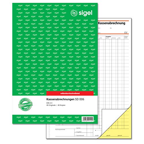 SIGEL SD006 Kassenabrechnungen A4, 2x40 Blatt, selbstdurchschreibend, 1 Stück, mikroperforiert, mit Abheftlochung