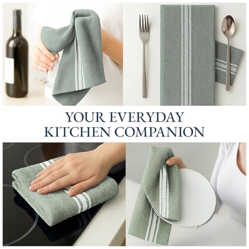 Image of LANE LINEN 100% Cotton Kitchen Towels for Cleaning 12PC - Olive Chambrey