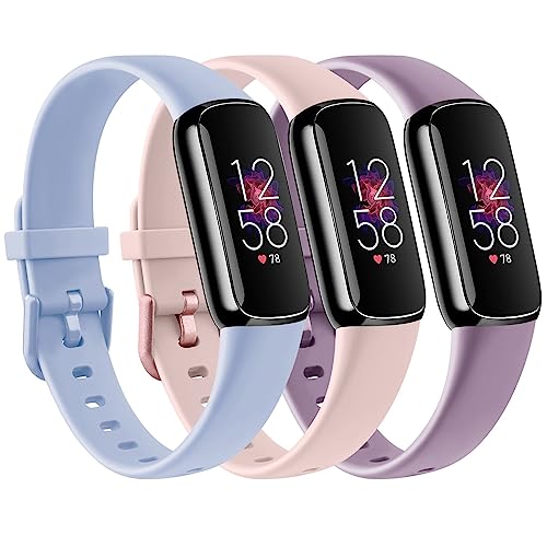[3 Pack]Sport Bands for Fitbit Luxe Bands Women Men, Soft Classic TPU Small Large Adjustable Comfortable Replacement Strap Wristbands for Fitbit Luxe/Luxe Special Edition Fitness Tracker