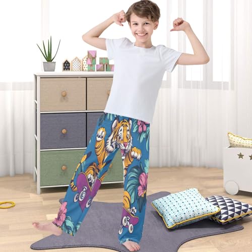Boy's Pants Tiger Flower Jogger Pants Elastic Waist Long Bottoms Trousers with Pockets 6-14 Years4
