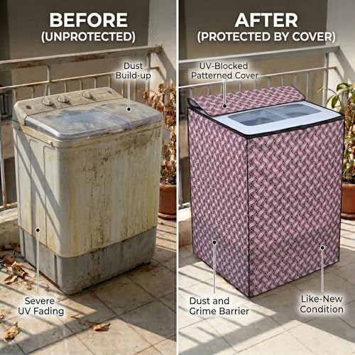 Image of DREAM CARE Waterproof & Dustproof Washing Machine Cover Top Load & Semi Automatic Suitable for 7 kg, 7.2 kg, 7.5 kg (83 x 95 x 51 cms)