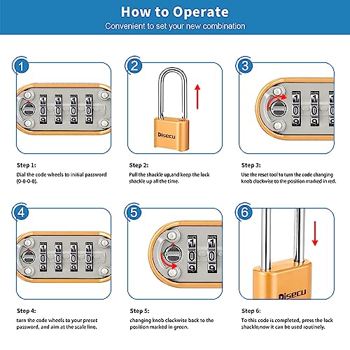 Image of 1 Pack disecu Heavy Duty 4 Digit Combination Lock, Anti-Error Feature, 2.5 Inch Long Shackle Outdoor Waterproof Padlock for School Gym Locker, Fence, Gate, Toolbox (Brass)