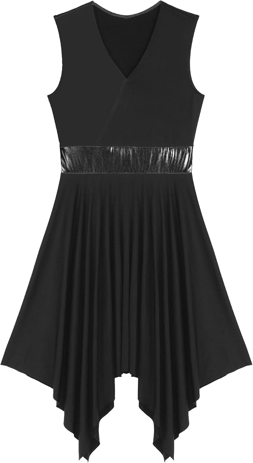 FEESHOW Women's Praise Dance Tunic Liturgical Worship Dance Dress | Metallic Color Block, Asymmetric Overlays, Worship Praise Dance Dresses, Church Dance Dress, for Performance