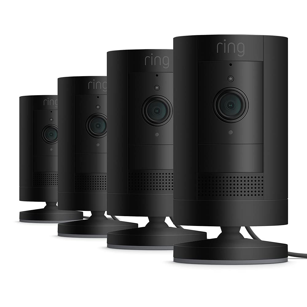 Ring Ring Outdoor Camera Plug-In (Stick Up Cam) | HD outdoor Security Camera with Two-Way Talk, Wifi, Works with Alexa | alternative to CCTV system | 30-day free trial of Ring Home | 4 Cameras