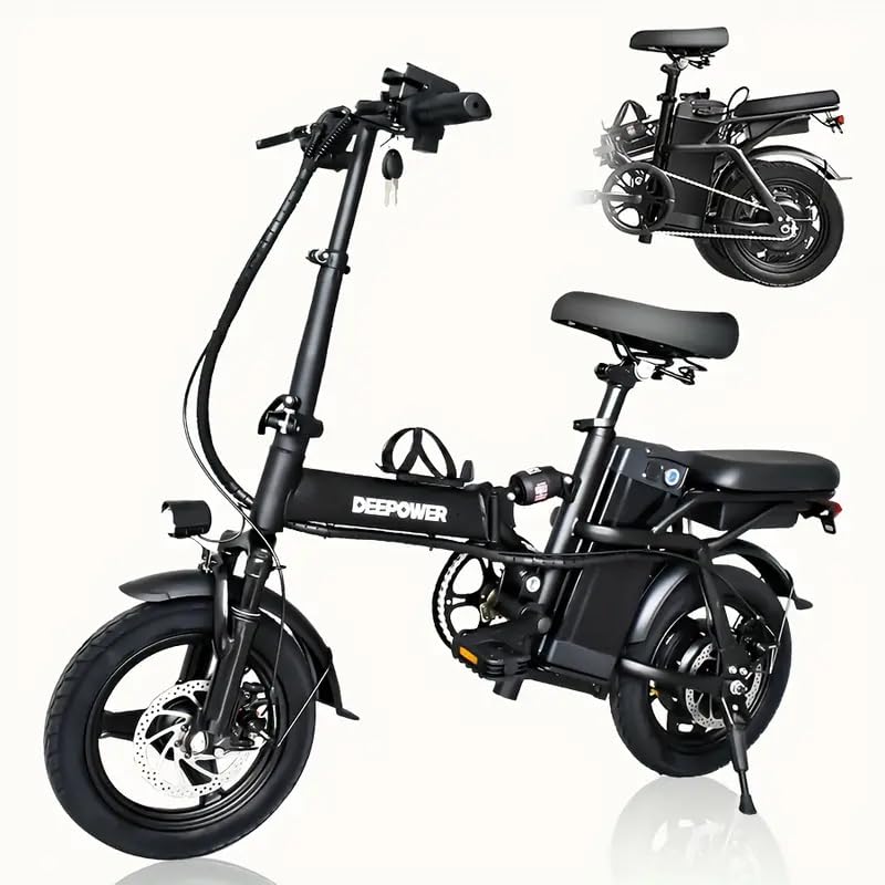 DEEPOWER K100 Foldable Electric Bike, 400W Motor, 20MPH Electric Bicycle, 480/840/1440Wh Battery, Adjustable Handlebar, 14" Folding Commuter City EBike for Adults Teens, UL 2849 Certification