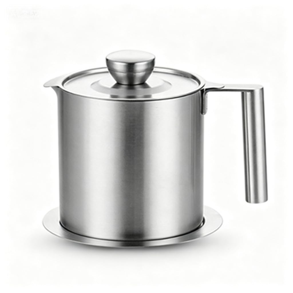 BYWXW 304 Stainless Steel 2 in 1 Oil Strainer Pot Fryer,Stainless Steel Oil Storage Can Container,with Fine Mesh Strainer Suitable for Storing Frying Oil and Cooking Grease(Size:1.2L)