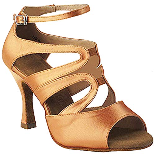 Very Fine Dance Shoes Women's Ballroom Dance Shoes Wedding Salsa Dance Shoes Tan Satin Sera7039EB Comfortable 3