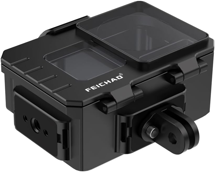 FEICHAO 80m Diving Camera Case 1/4 Positioning Hole Underwater Frame Compatible with Action 5 Pro/4/3 Sports Camera (Case+2-Slot Bracket)