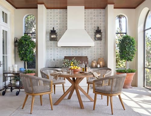 Image of PURPLE LEAF Outddor Round Dining Set Oversized for 4 with Cushions Teak
