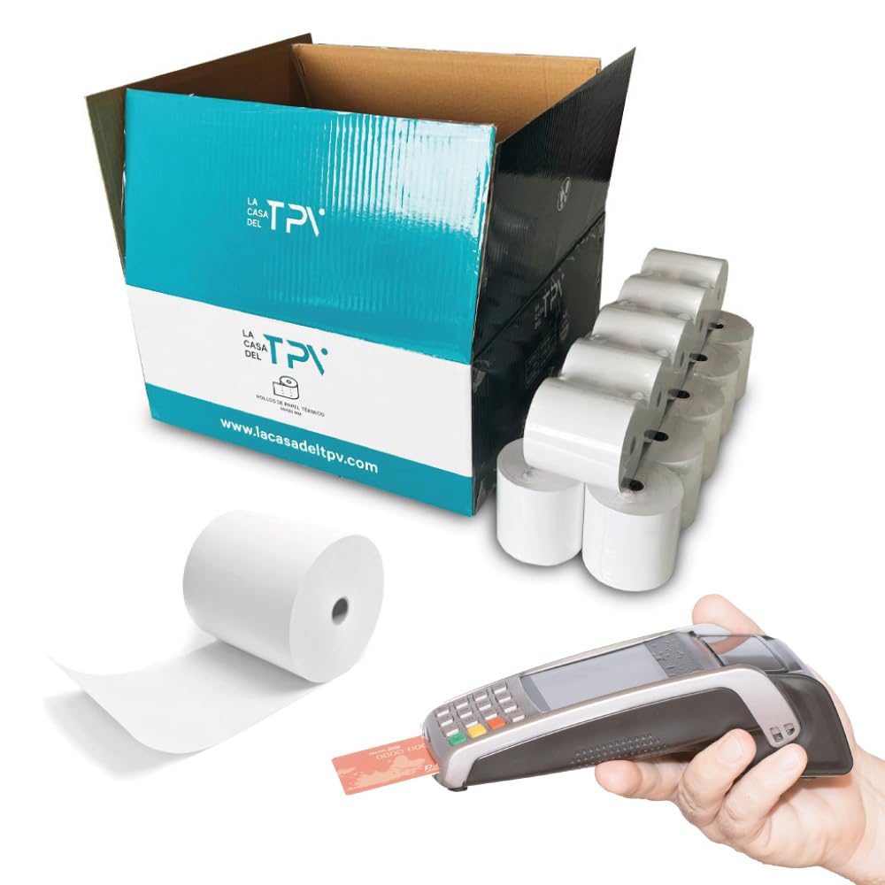 Papel Térmico - Caja de 80 Rollos de Papel para Impresora Térmica - 57 x 55 mm - No Requieren Tinta - Compatibles con Todas las Impresoras Térmicas - No Contienen Bisfenol-A - La Casa del TPV