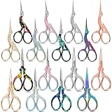 Leriton 16 Pieces Embroidery Scissors Stainless Steel Rainbow Stork Scissors Small Sewing Scissors Flower Printed Sewing DIY Tool for Needlework Artwork Sewing