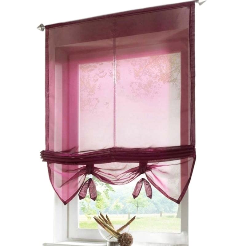 TIYGHI Tie Up Curtain Liftable Window Curtains Sheer Voile Roman Curtain Tulle Blinds for the Kitchen Balcony 1PCS (Color : Wine Red, Size : W140cm x H155cm)