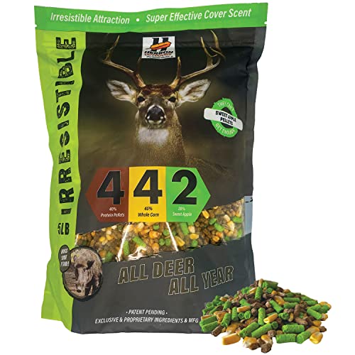 Herron Outdoors 4-4-2 Sweet Apple Protein Deer Feed Deer Attractant with Whole Corn and Sweet Apple Protein Pellet Nutritional Feed Enhancer for All Hunters All Seasons - 5lbs