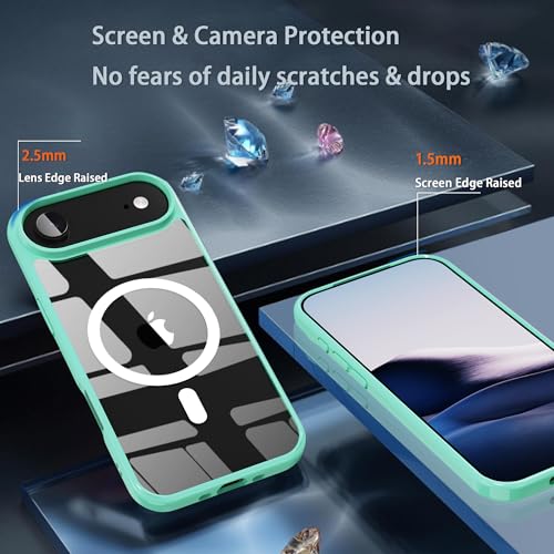 Image of for iPhone 17 Air Clear Case, Compatible with MagSafe, Magnetic Phone Case for iphoneAir, Shockproof Military-Grade Protection，Upgraded [Anti-Yellowing] (Mint Green, 17 Air)