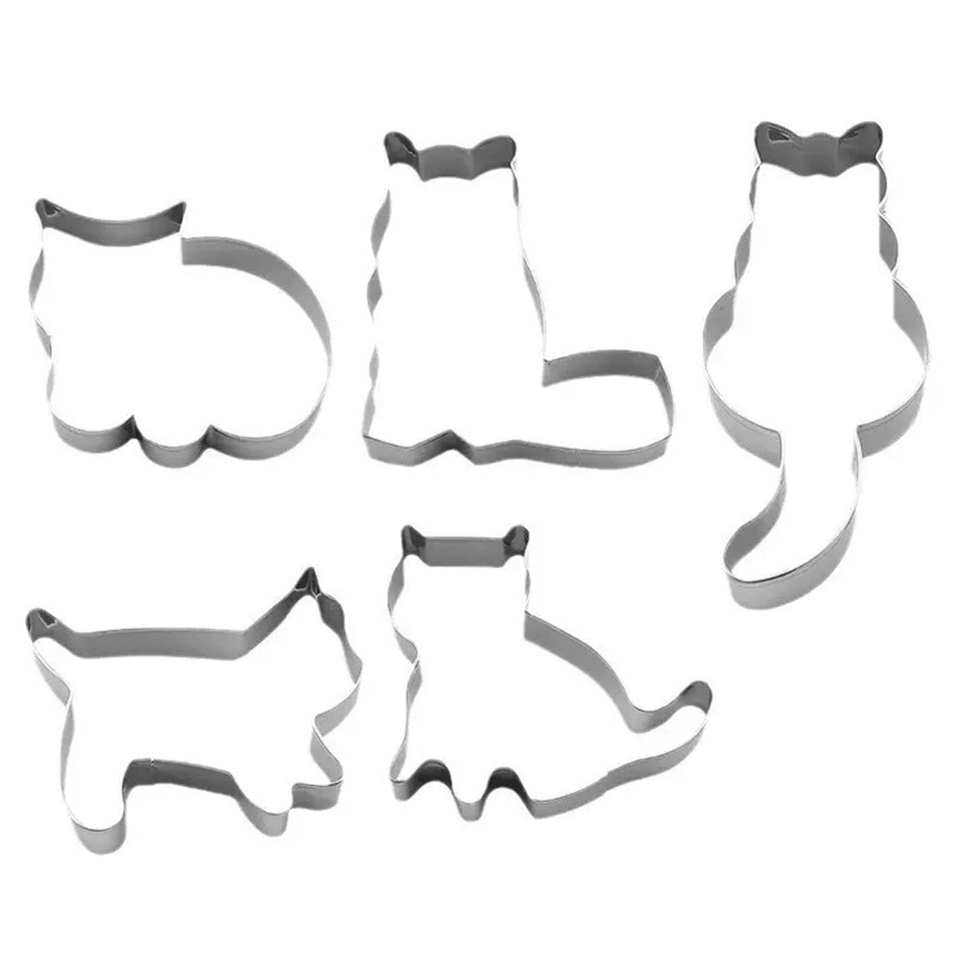 DIPZO 5 PCS Cat Cookie Cutters Set, Stainless Steel Cat Shaped Biscuit Cutters for Baking, Cute Animal Cookie Molds for DIY Baking, Fondant, Sugarcraft, Pastry & Decoration — image 1