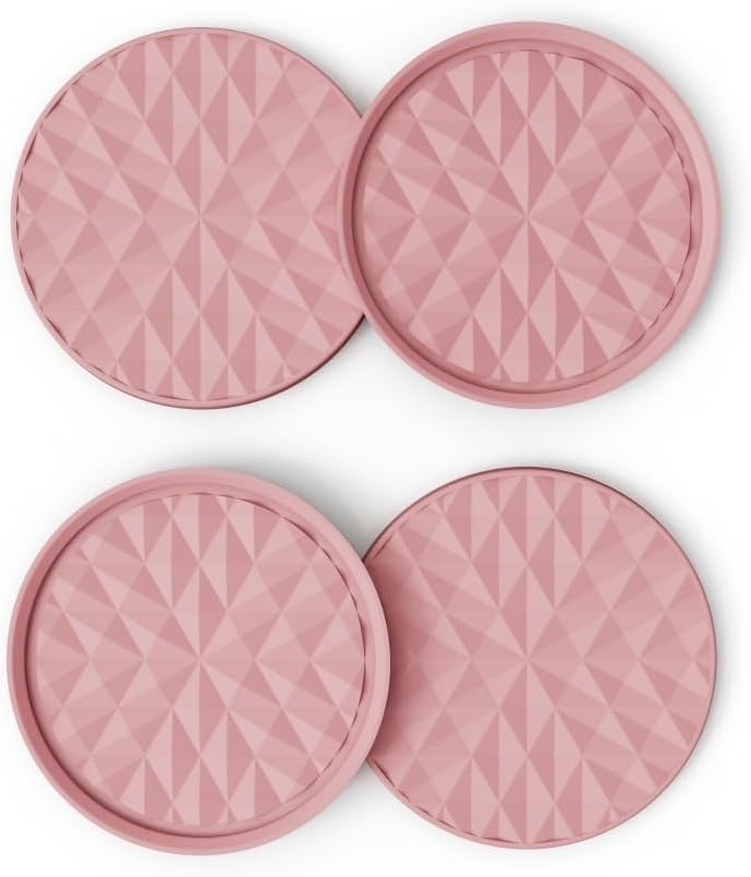 Silicone Coasters for Drinks[4 Pack]- Cup Mat for Tabletop Protection-Non-Slip, Non-Stick, Coffee Table Decor, Great Gift for Valentine's Day or Anniversary, Soft Pink