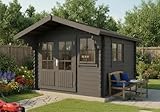 Gartenhaus Gabriel-34 mit Fußboden aus Holz, Gerätehaus 300x400, 10,07 m², 34 mm Wandstärke - Imprägnierung Grau