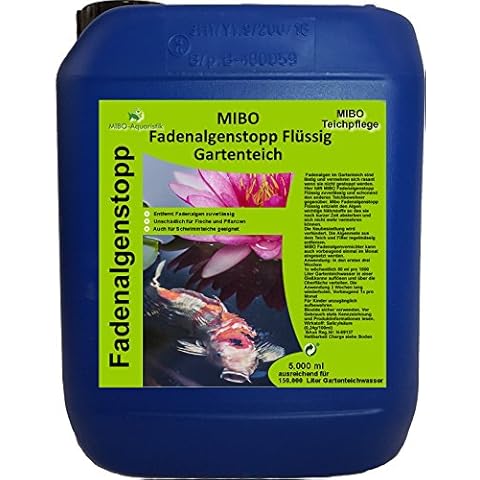 MIBO Fadenalgenvernichter Flüssig 5l für 150.000 Liter Teichwasser Fadenalgen Stopp Cover